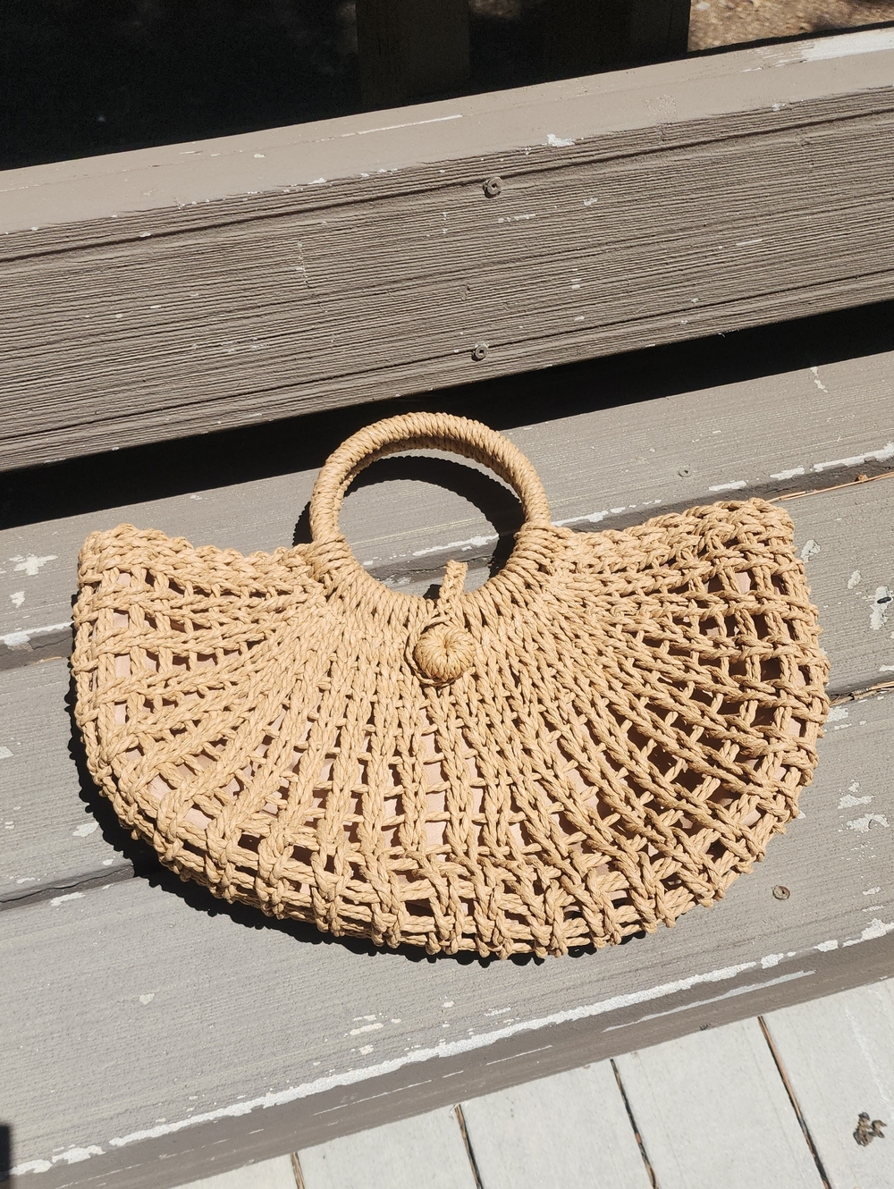 Source Unknown Woven Half-Moon Satchel in Natural Tan Fully Lined